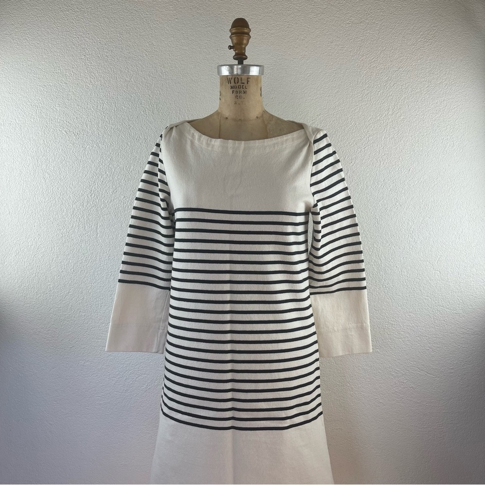 Anthropologie l S Allihop Horizontal Stripe Contrast Aqua Button Back Knit Dress